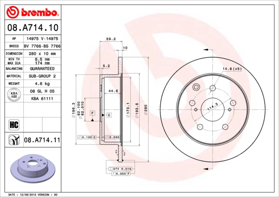 A.B.S. 08.A714.11 BREMBO COATED DISC LINE Bremsscheibe