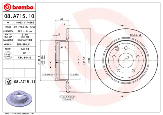 A.B.S. 08.A715.11 BREMBO COATED DISC LINE Bremsscheibe