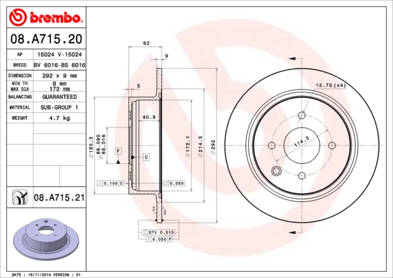A.B.S. 08.A715.21 BREMBO COATED DISC LINE Bremsscheibe