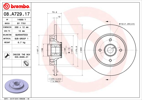 A.B.S. 08.A729.17 BREMBO BEARING DISC LINE Bremsscheibe