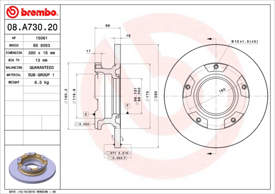 A.B.S. 08.A730.20 BREMBO Bremsscheibe