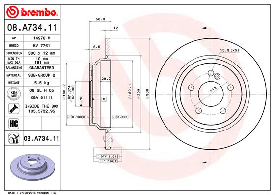 A.B.S. 08.A734.11 BREMBO COATED DISC LINE Bremsscheibe