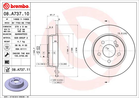 A.B.S. 08.A737.11 BREMBO COATED DISC LINE Bremsscheibe