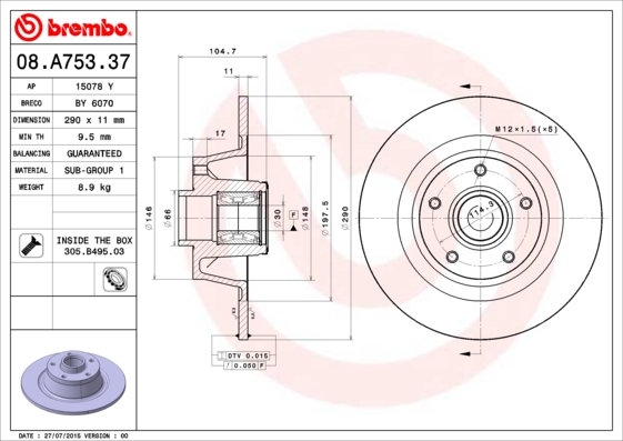 A.B.S. 08.A753.37 BREMBO BEARING DISC LINE Bremsscheibe