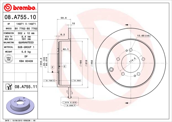 A.B.S. 08.A755.11 BREMBO COATED DISC LINE Bremsscheibe