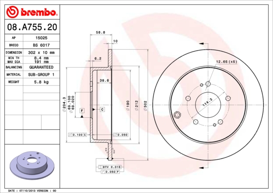 A.B.S. 08.A755.20 BREMBO Bremsscheibe