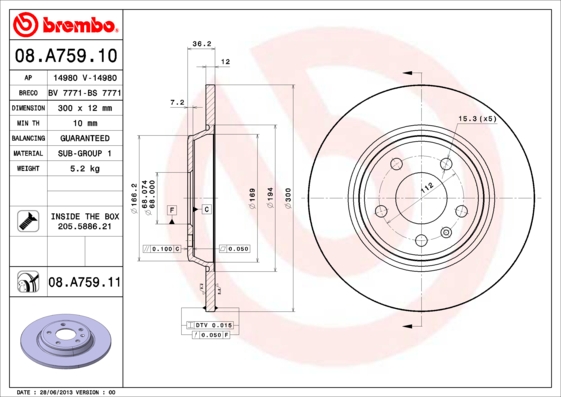 A.B.S. 08.A759.11 BREMBO COATED DISC LINE Bremsscheibe