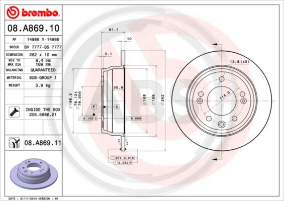 A.B.S. 08.A869.11 Bremsscheibe