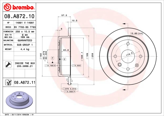 A.B.S. 08.A872.11 BREMBO COATED DISC LINE Bremsscheibe