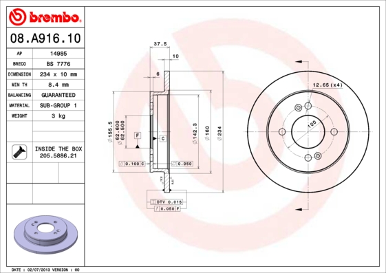 A.B.S. 08.A916.10 BREMBO Bremsscheibe