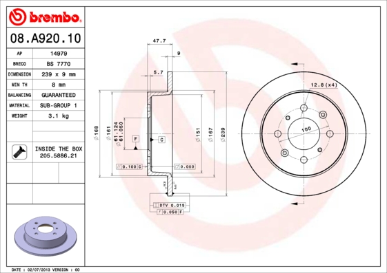 A.B.S. 08.A920.10 BREMBO Bremsscheibe