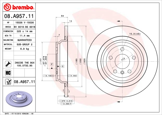 A.B.S. 08.A957.11 BREMBO COATED DISC LINE Bremsscheibe