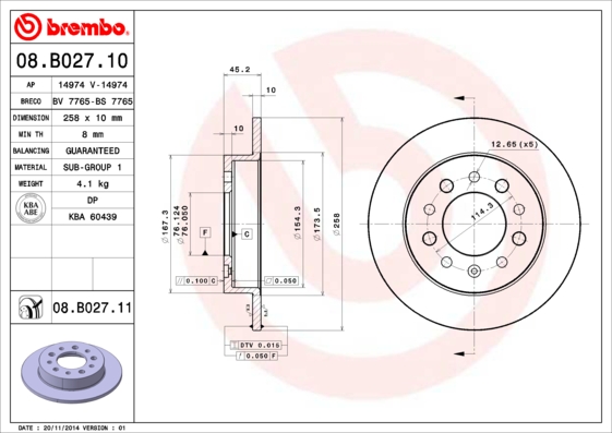 A.B.S. 08.B027.11 BREMBO COATED DISC LINE Bremsscheibe