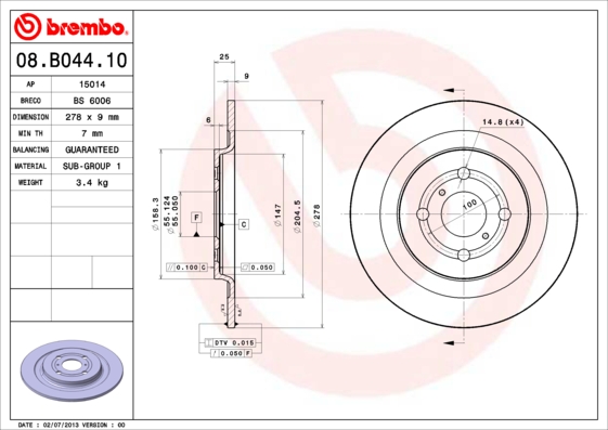 A.B.S. 08.B044.10 BREMBO Bremsscheibe