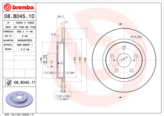 A.B.S. 08.B045.11 BREMBO Bremsscheibe