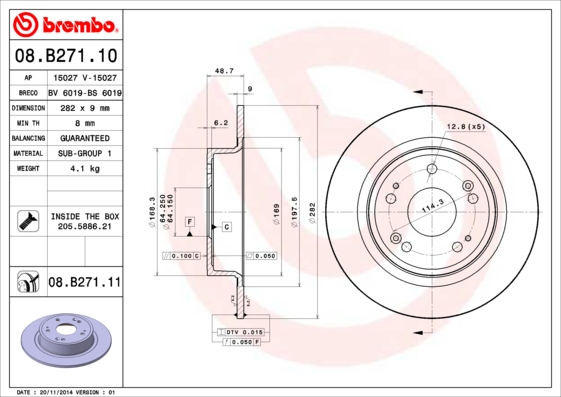 A.B.S. 08.B271.11 BREMBO COATED DISC LINE Bremsscheibe