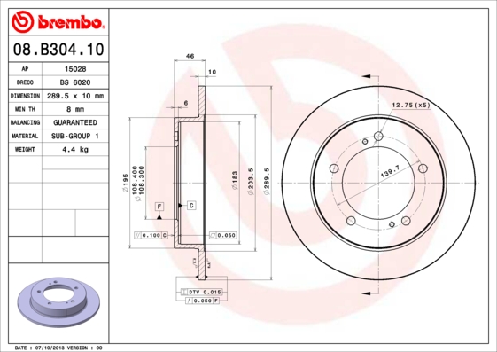 A.B.S. 08.B304.10 BREMBO Bremsscheibe