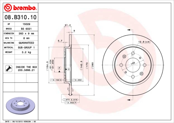 A.B.S. 08.B310.10 BREMBO Bremsscheibe