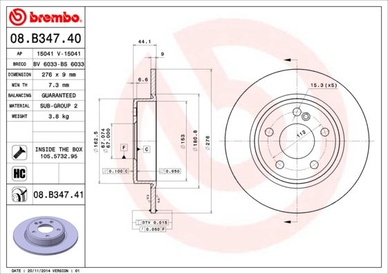 A.B.S. 08.B347.41 BREMBO COATED DISC LINE Bremsscheibe