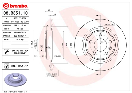 A.B.S. 08.B351.11 BREMBO COATED DISC LINE Bremsscheibe