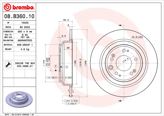 A.B.S. 08.B360.10 BREMBO Bremsscheibe
