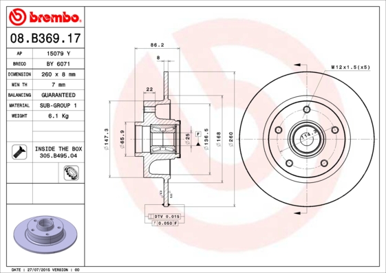 A.B.S. 08.B369.17 BREMBO BEARING DISC LINE Bremsscheibe