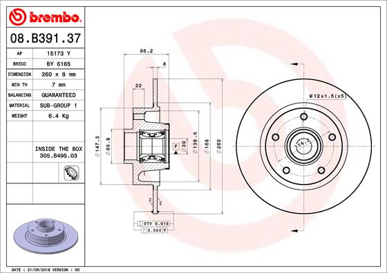 A.B.S. 08.B391.37 BREMBO BEARING DISC LINE Bremsscheibe