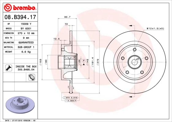 A.B.S. 08.B394.17 BREMBO BEARING DISC LINE Bremsscheibe