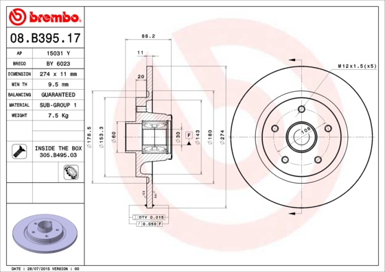 A.B.S. 08.B395.17 BREMBO BEARING DISC LINE Bremsscheibe