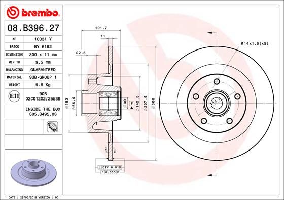 A.B.S. 08.B396.27 BREMBO Bremsscheibe