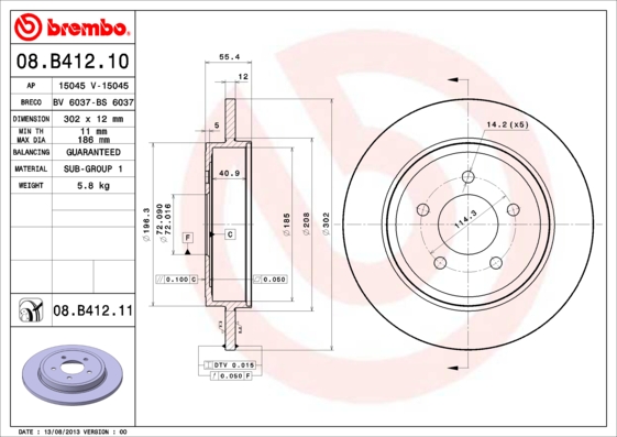 A.B.S. 08.B412.11 BREMBO COATED DISC LINE Bremsscheibe