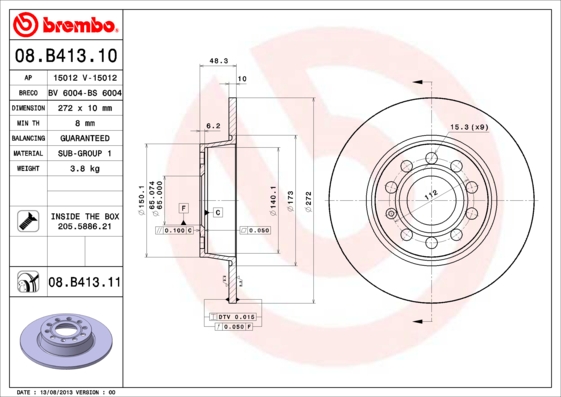 A.B.S. 08.B413.11 BREMBO COATED DISC LINE Bremsscheibe