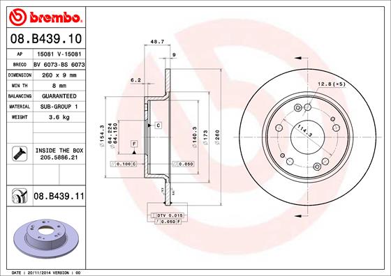 A.B.S. 08.B439.11 BREMBO COATED DISC LINE Bremsscheibe