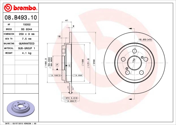 A.B.S. 08.B493.10 BREMBO Bremsscheibe