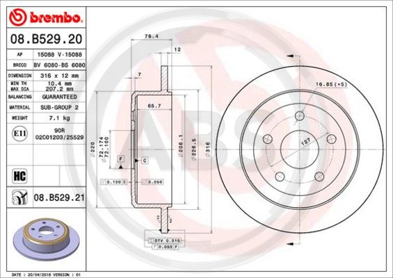 A.B.S. 08.B529.21 Bremsscheibe