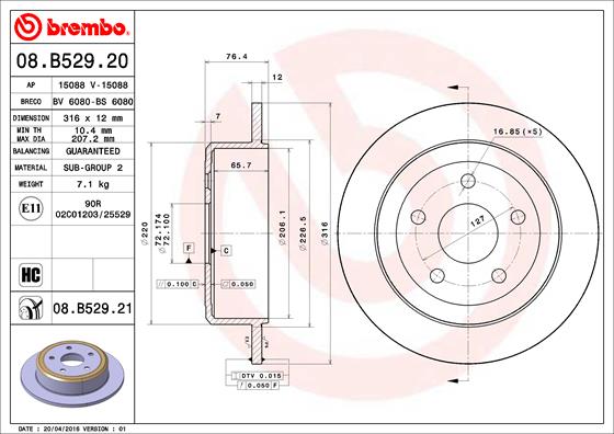 A.B.S. 08.B529.21 BREMBO COATED DISC LINE Bremsscheibe