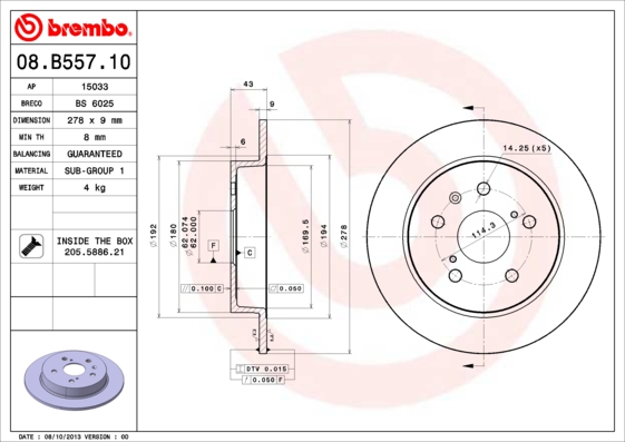 A.B.S. 08.B557.10 BREMBO Bremsscheibe