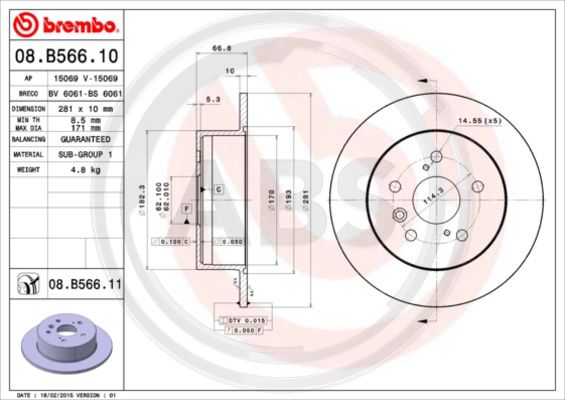 A.B.S. 08.B566.11 Bremsscheibe