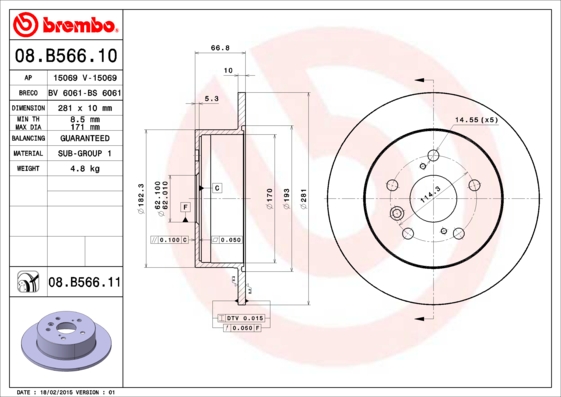 A.B.S. 08.B566.11 BREMBO COATED DISC LINE Bremsscheibe