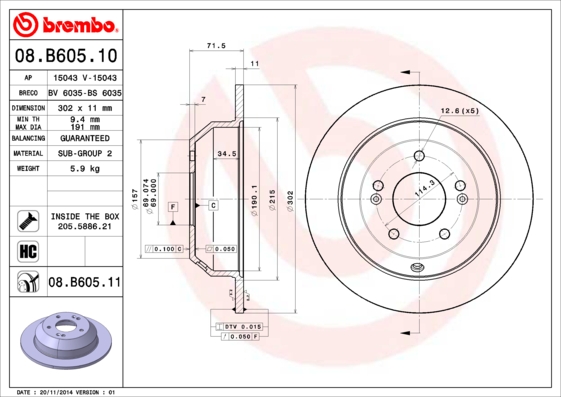 A.B.S. 08.B605.11 BREMBO COATED DISC LINE Bremsscheibe