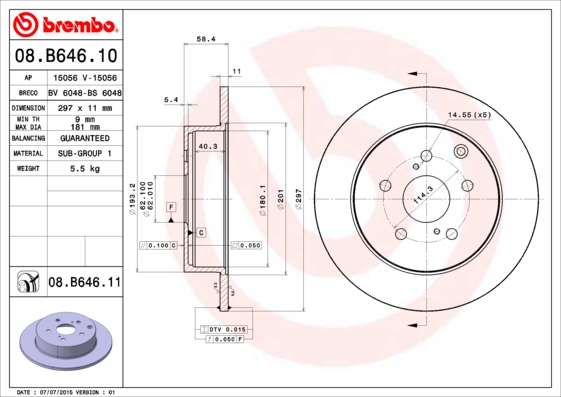 A.B.S. 08.B646.11 BREMBO COATED DISC LINE Bremsscheibe