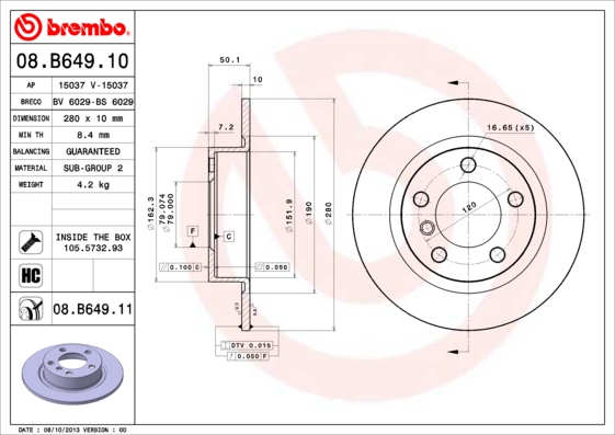 A.B.S. 08.B649.11 BREMBO COATED DISC LINE Bremsscheibe