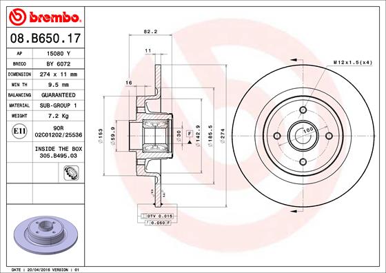 A.B.S. 08.B650.17 BREMBO Bremsscheibe