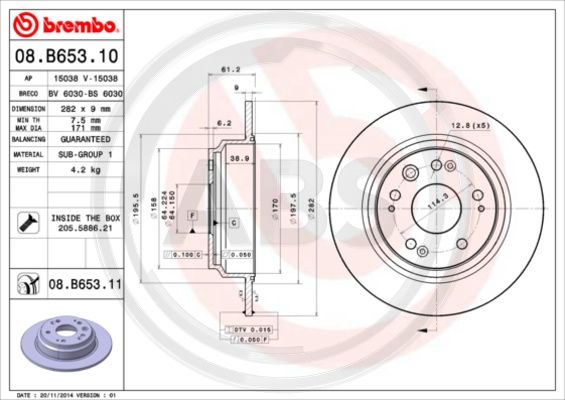 A.B.S. 08.B653.11 Bremsscheibe