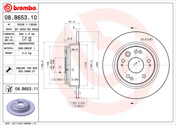 A.B.S. 08.B653.11 BREMBO COATED DISC LINE Bremsscheibe