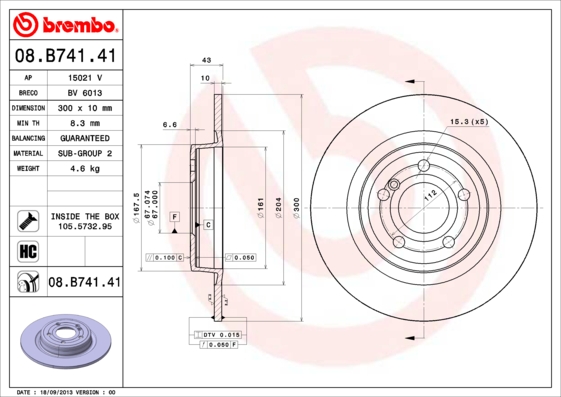 A.B.S. 08.B741.41 BREMBO COATED DISC LINE Bremsscheibe
