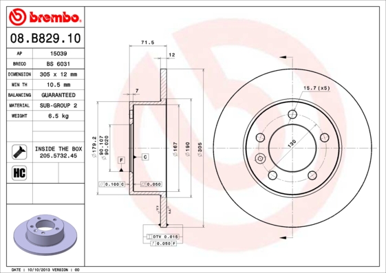 A.B.S. 08.B829.10 BREMBO Bremsscheibe