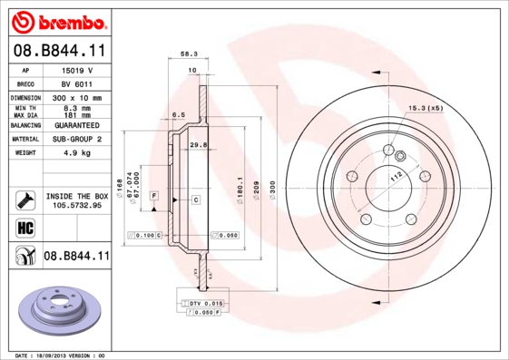 A.B.S. 08.B844.11 BREMBO COATED DISC LINE Bremsscheibe