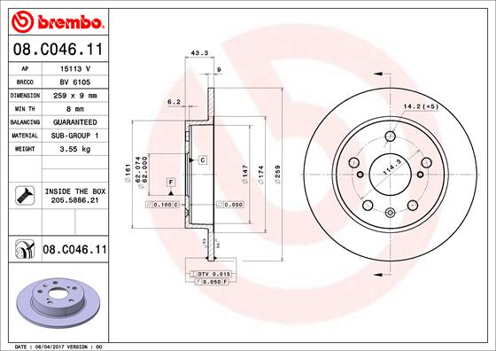 A.B.S. 08.C046.11 BREMBO COATED DISC LINE Bremsscheibe