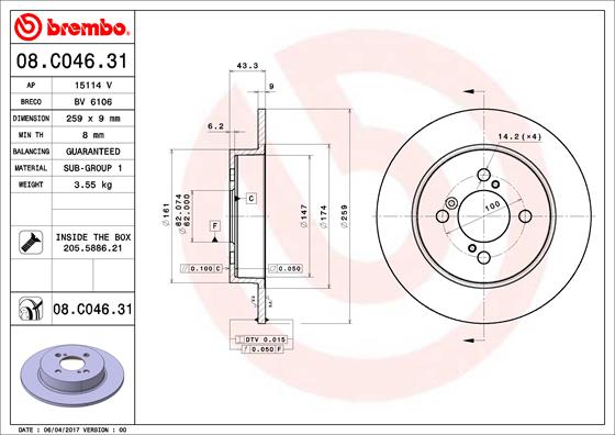 A.B.S. 08.C046.31 BREMBO COATED DISC LINE Bremsscheibe